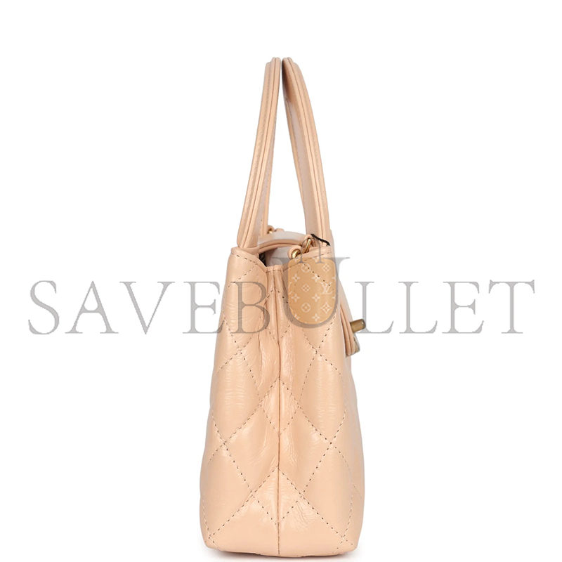 Ch*el kelly shopper beige shiny calfskin brushed gold hardware as4416 (19*13*7cm)